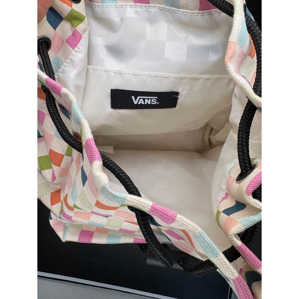 Vans Mini Backpack Pastel Checkerboard Canvas Drawstring Bag Multicolor Travel - Picture 3 of 11